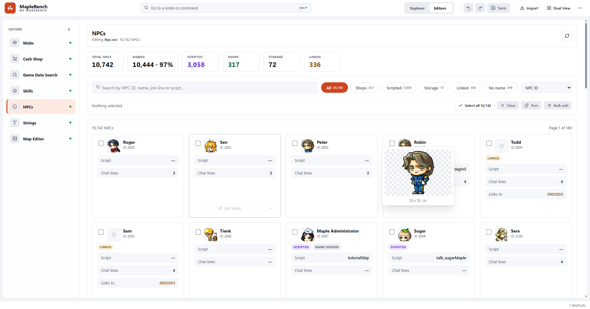 NPC data browser software interface by Kiro